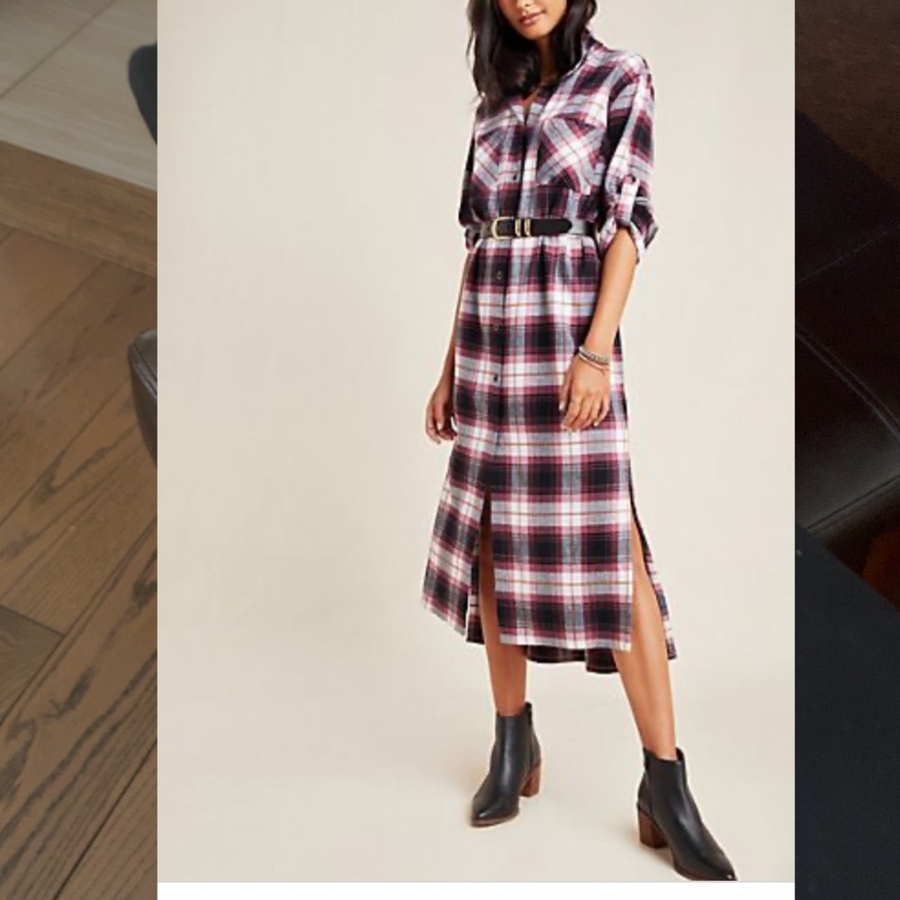 stone and cloth plaid maxi shirtdress